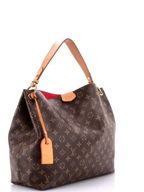Louis Vuitton Graceful Monogram Shoulder Bag with Tan Leather and Red Interior